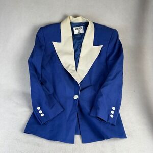 Vintage Kasper for ASL 80s Blazer Royal Blue Cream Peak Lapel Size 14